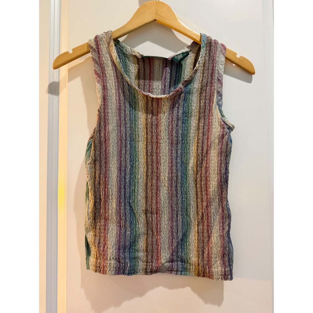 Lemon Grass Studio Rainbow Stripe Crinkle Tank Top Small Sleeveless Scoop Neck
